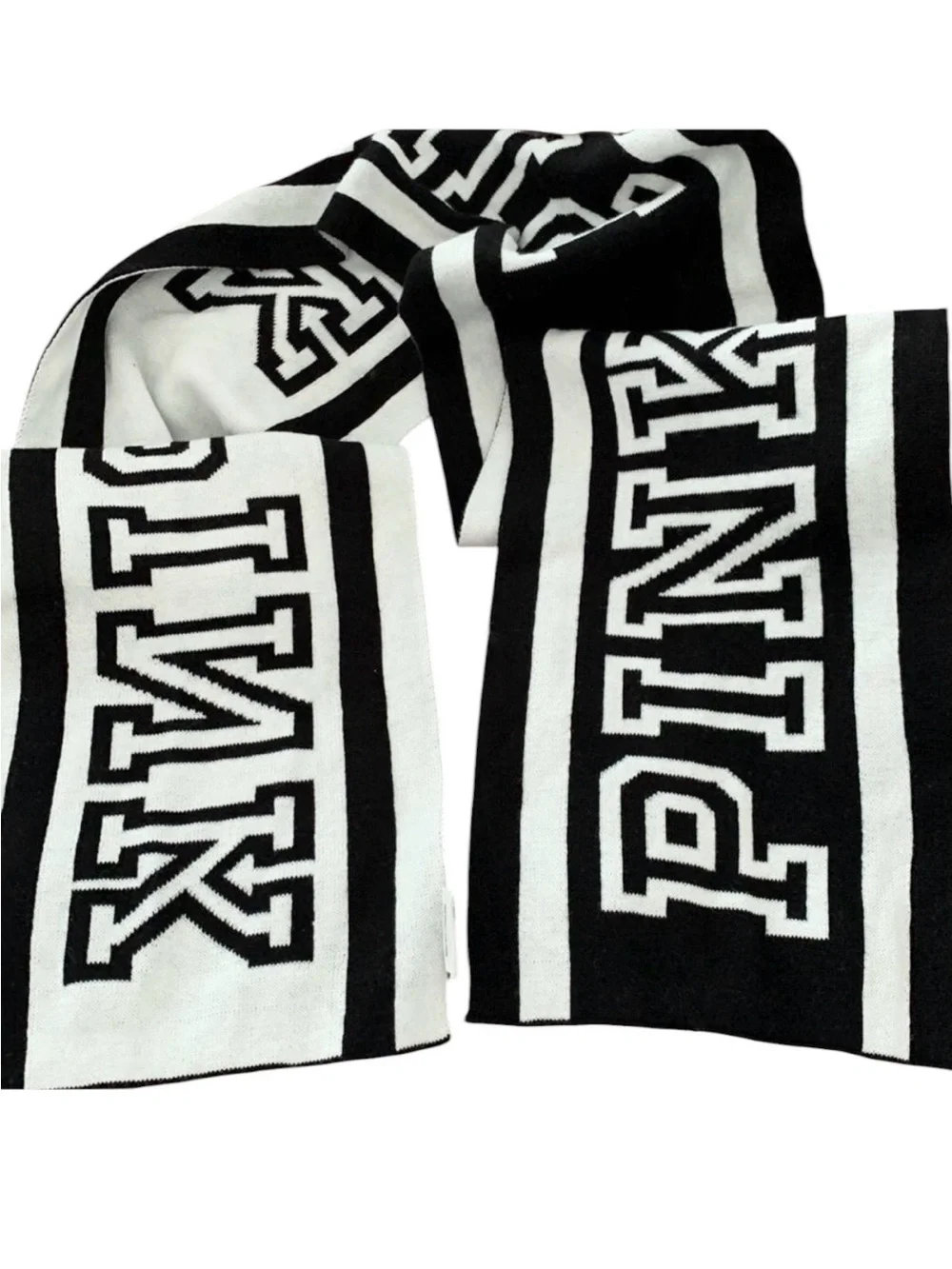 Victoria’s Secret PINK Reversible Knit Scarf Black White Logo 8x61
